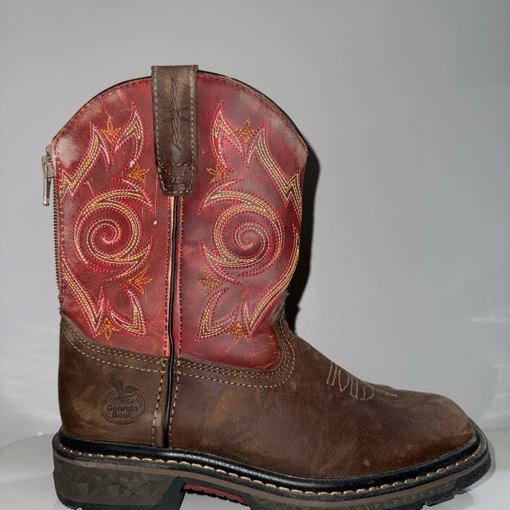 Georgia Boot Brown and Red Embroidered Boots